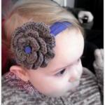 Crochet Flower Headband Taupe And Purple