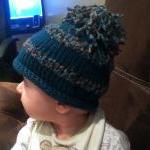 Knit Roll Brim Baby Hat With Pom Pom