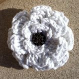 Crochet Flower Headband - White With Silver Strands And Black And Silver Button