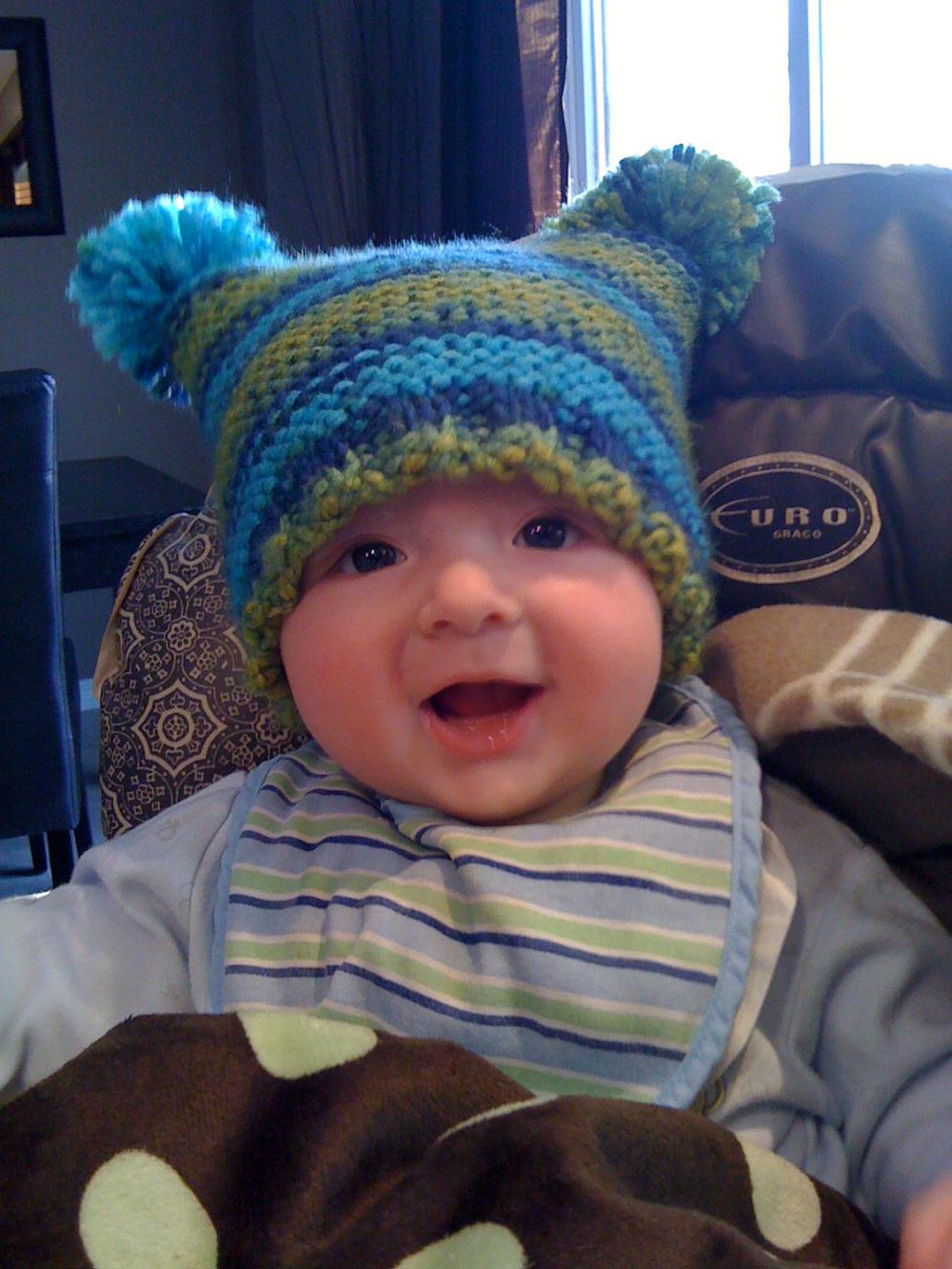 Light Blue, Navy Blue And Lime Green Jester Hat With Pom Poms